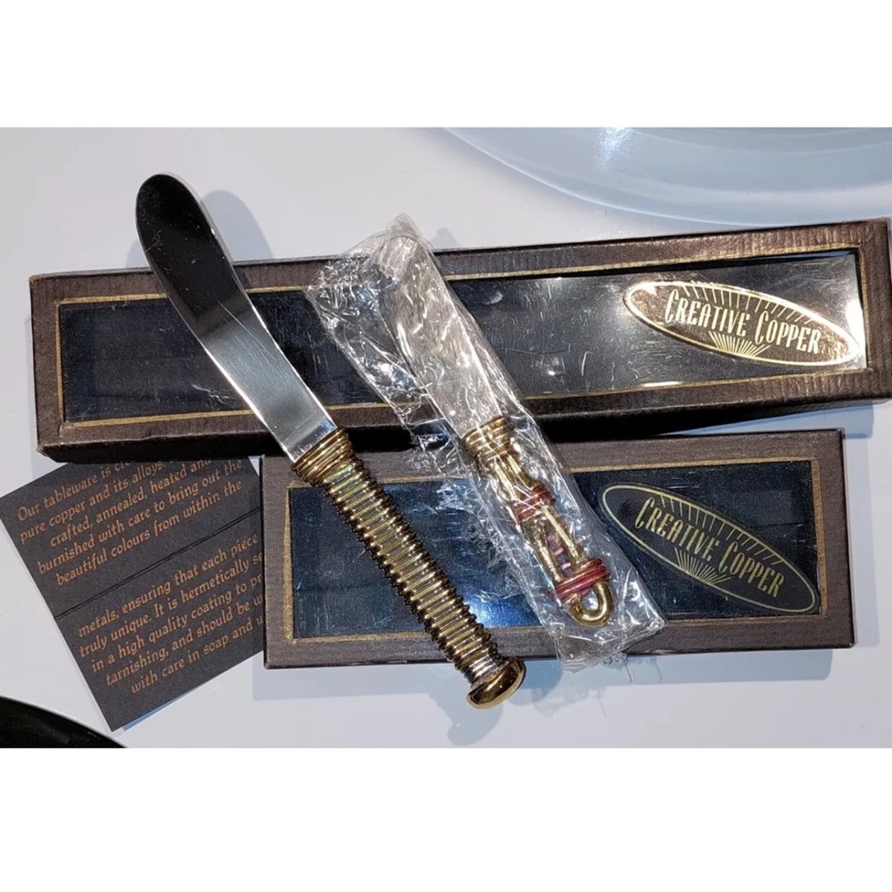 Lot Of 2 CREATIVE COPPER Handmade In Africa Cheese Spreader Knives *EXCEPTIONAL*